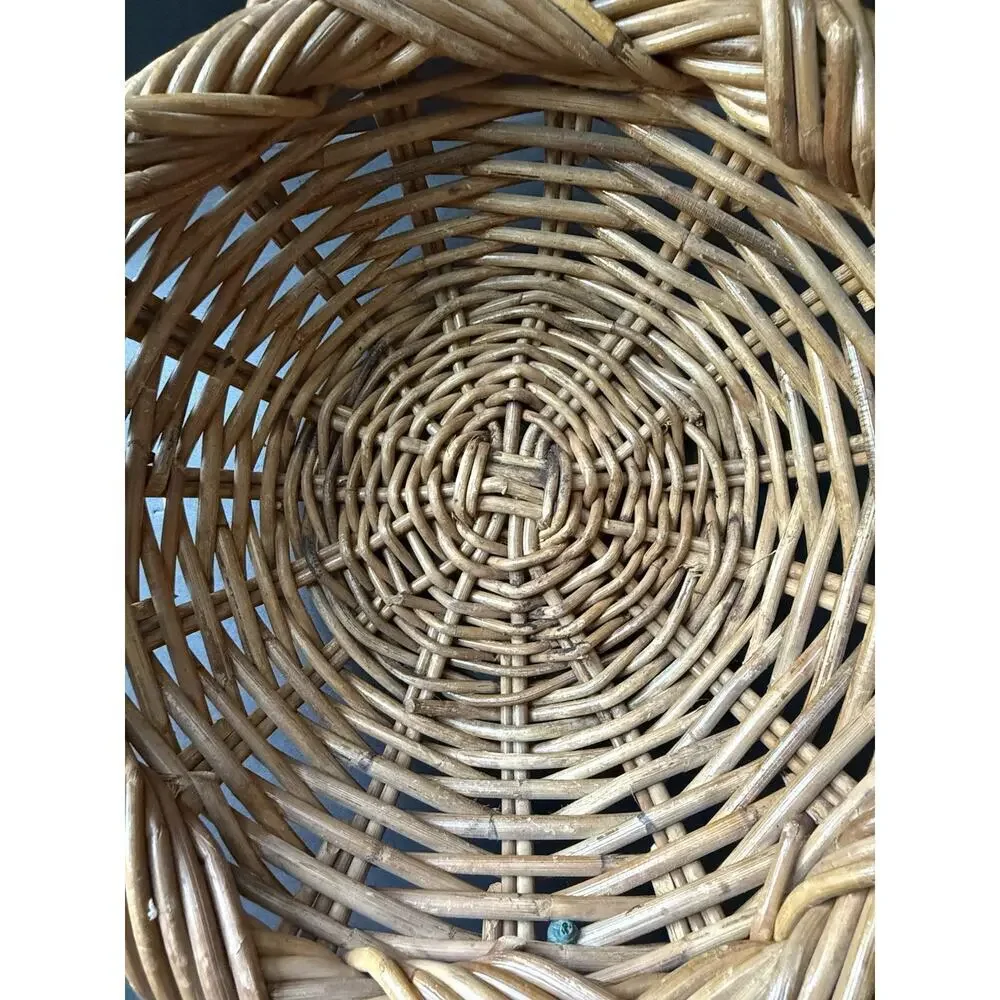 Handwoven Read Wicker Woven Round Basket Rattan Bowl Twisted Braided Cottagecore